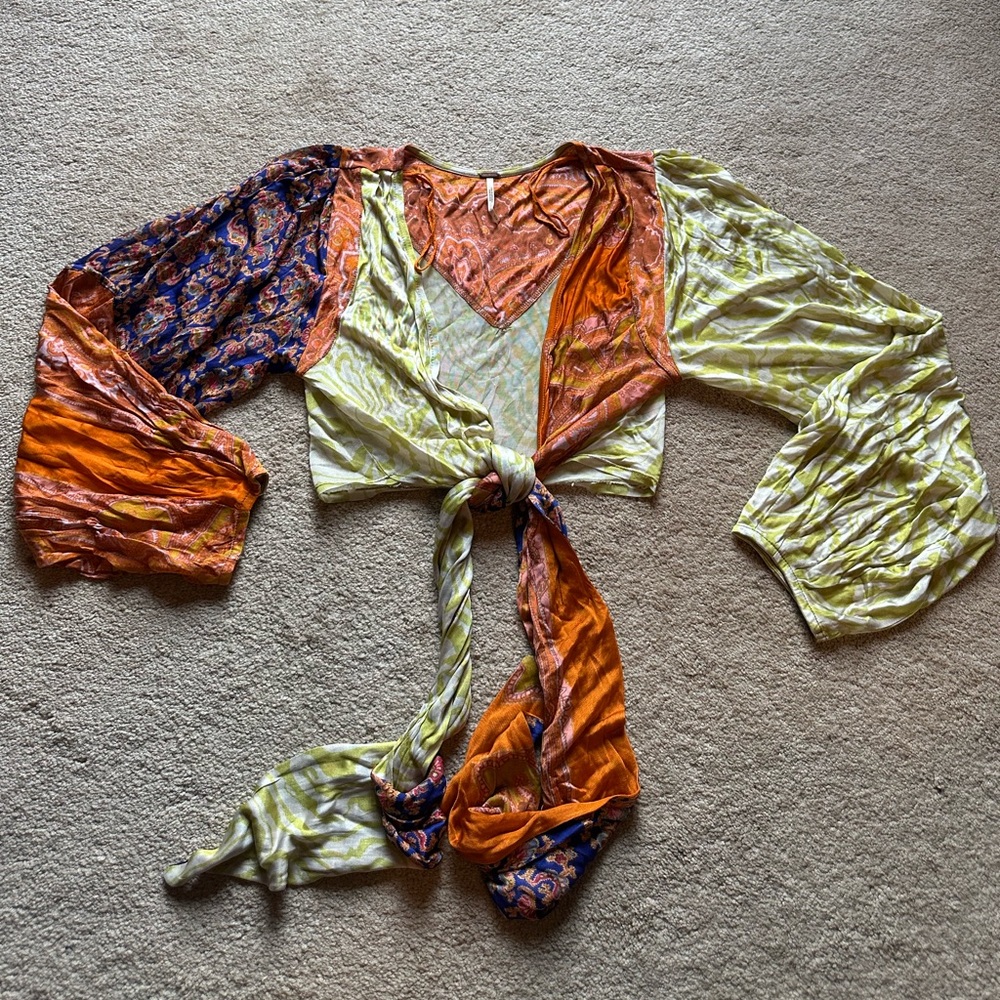 Free People Silk Tie-Front Top